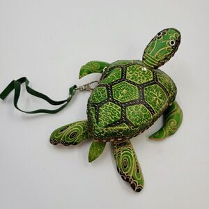 Coastal Sea Turtle Handmade Leather Wristlet Zipper Ocean Mini Purse Shell Art